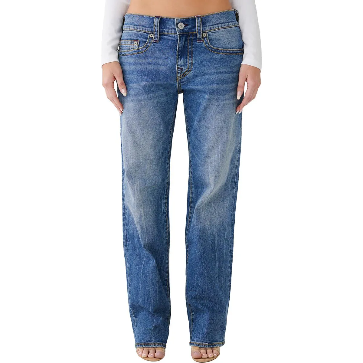 True Religion Damen Ricki Whisker Wash Relaxed Straight Leg Jeans