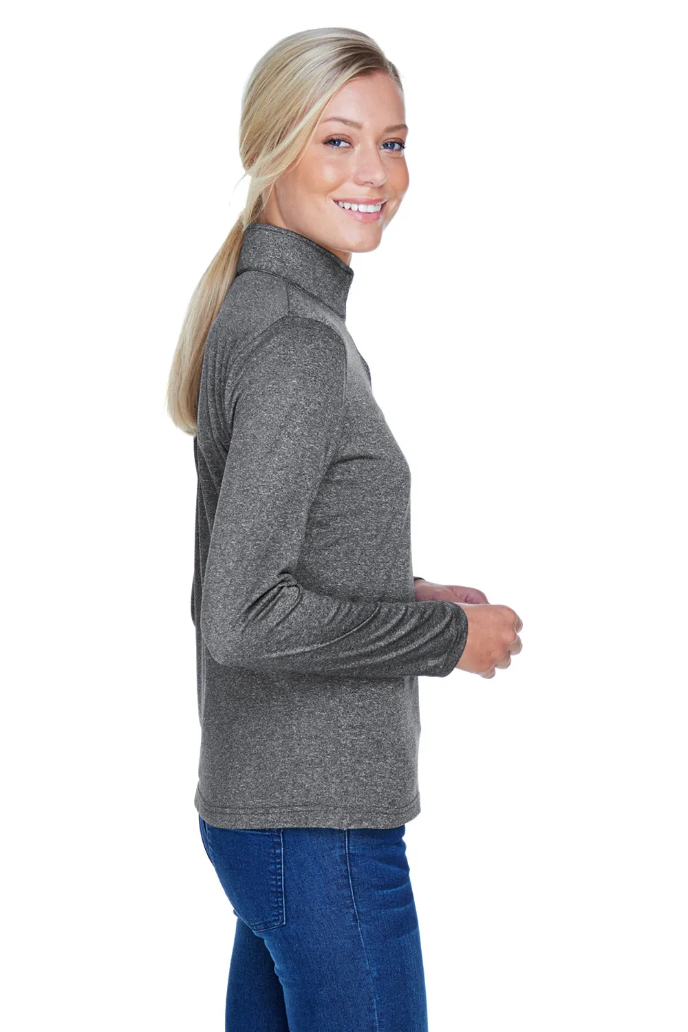 UltraClub Damen Heather Cool & Dry Performance Feuchtigkeitstransportierendes 1/4-Zip Sweatshirt - Heather Schwarz