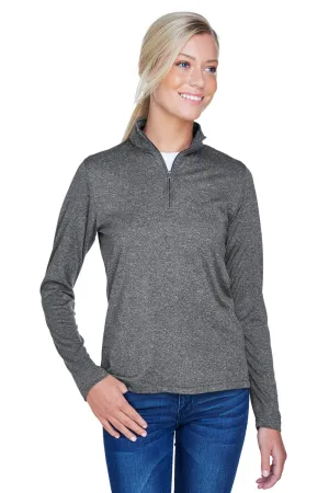 UltraClub Damen Heather Cool & Dry Performance Feuchtigkeitstransportierendes 1/4-Zip Sweatshirt - Heather Schwarz