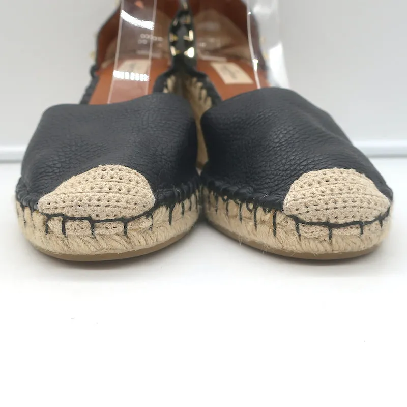 Valentino Rockstud Doppel-Espadrille Keilabsätze Schwarz Geprägtes Leder Größe 41