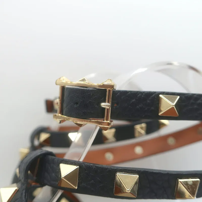 Valentino Rockstud Doppel-Espadrille Keilabsätze Schwarz Geprägtes Leder Größe 41