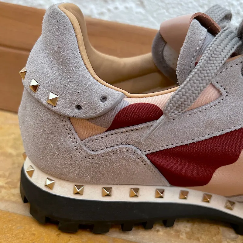 Valentino Soul Rockstud Sneakers Pink Camo & Grauer Wildleder Größe 35
