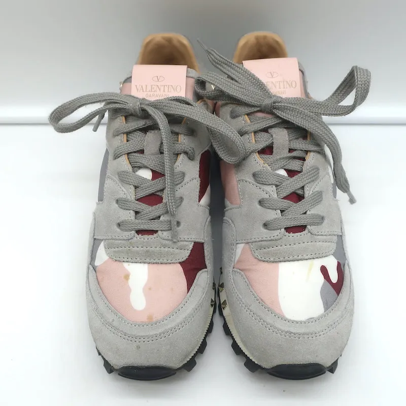 Valentino Soul Rockstud Sneakers Pink Camo & Grauer Wildleder Größe 35