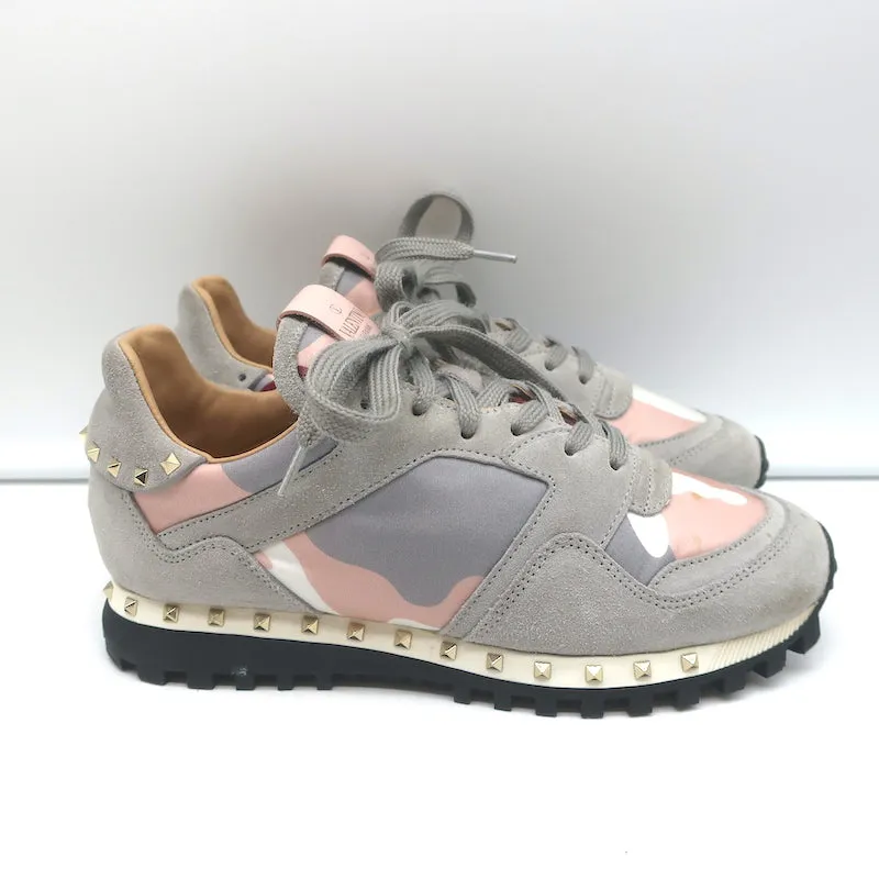 Valentino Soul Rockstud Sneakers Pink Camo & Grauer Wildleder Größe 35