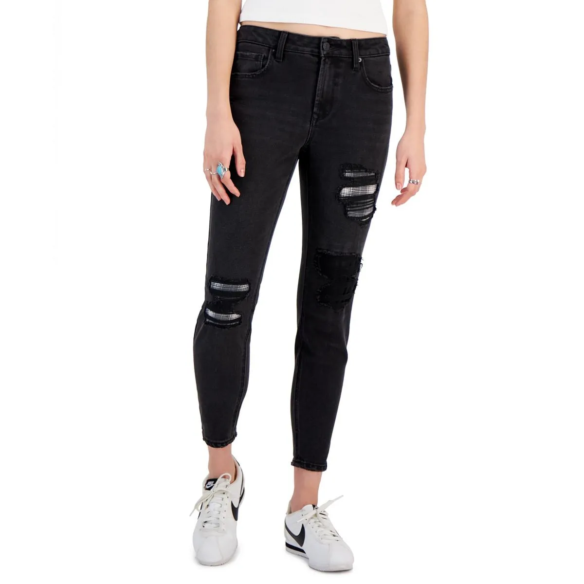 Vanilla Star Damen   Hochgeschnittene Skinny Jeans mit Used-Optik