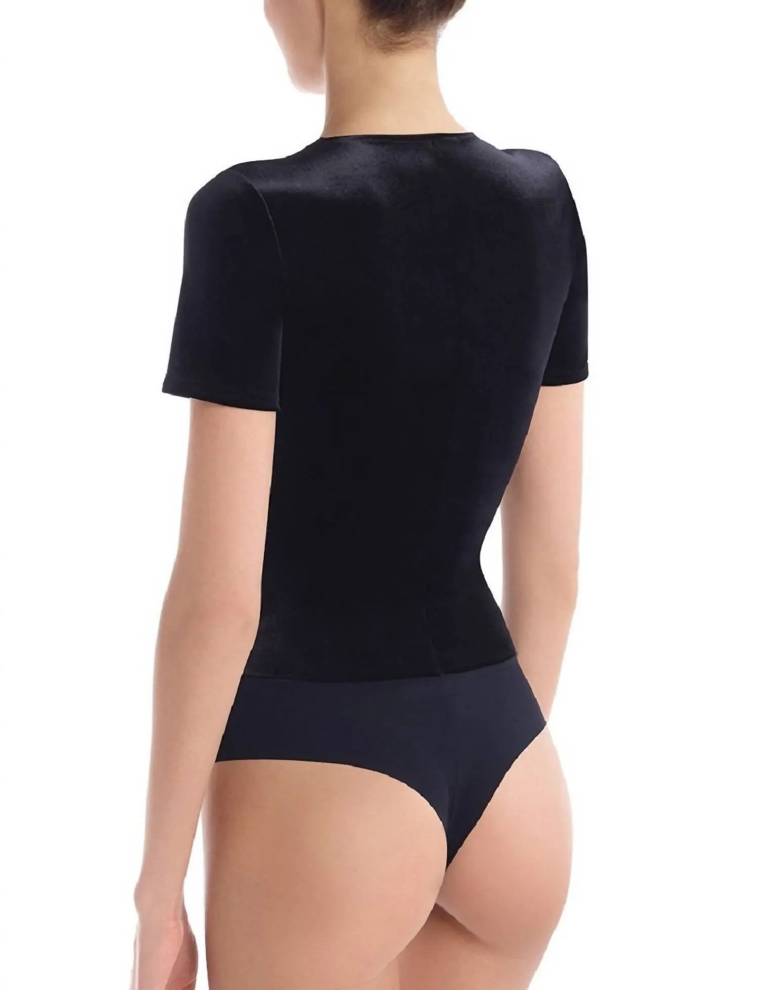 Samt-Tee-Bodysuit in Schwarz