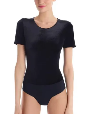 Samt-Tee-Bodysuit in Schwarz