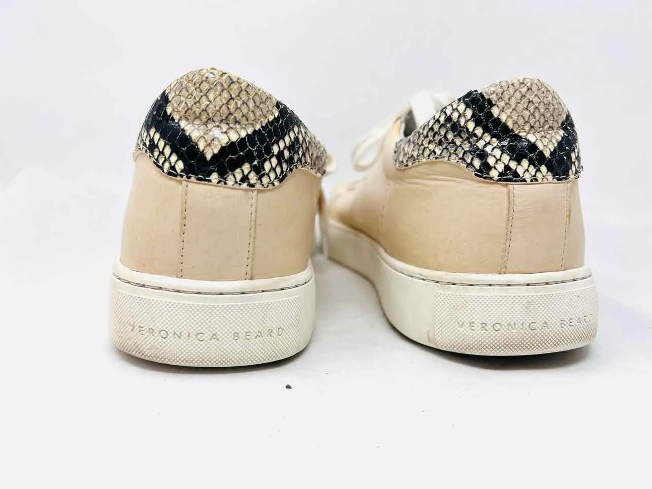 Veronica Beard Größe 10 Beige/Schwarz Blockierte Reptil-Optik AS IS Schuhe Sneaker