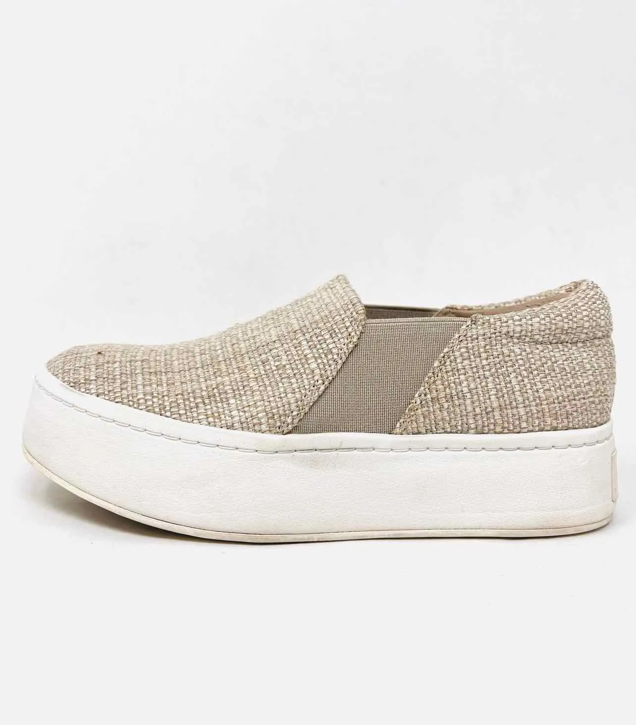 Vince Größe 5 Beige/Weiße Plateau-Slip-On Designer-Sneakers