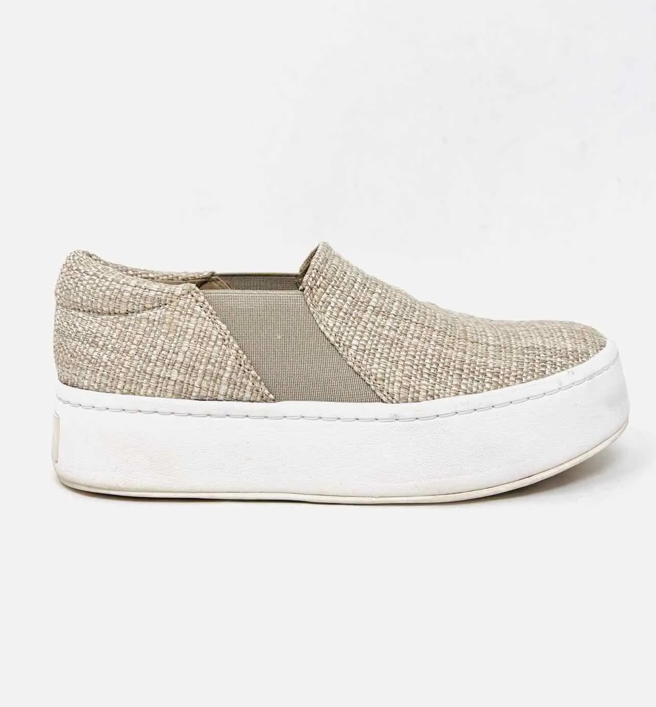 Vince Größe 5 Beige/Weiße Plateau-Slip-On Designer-Sneakers