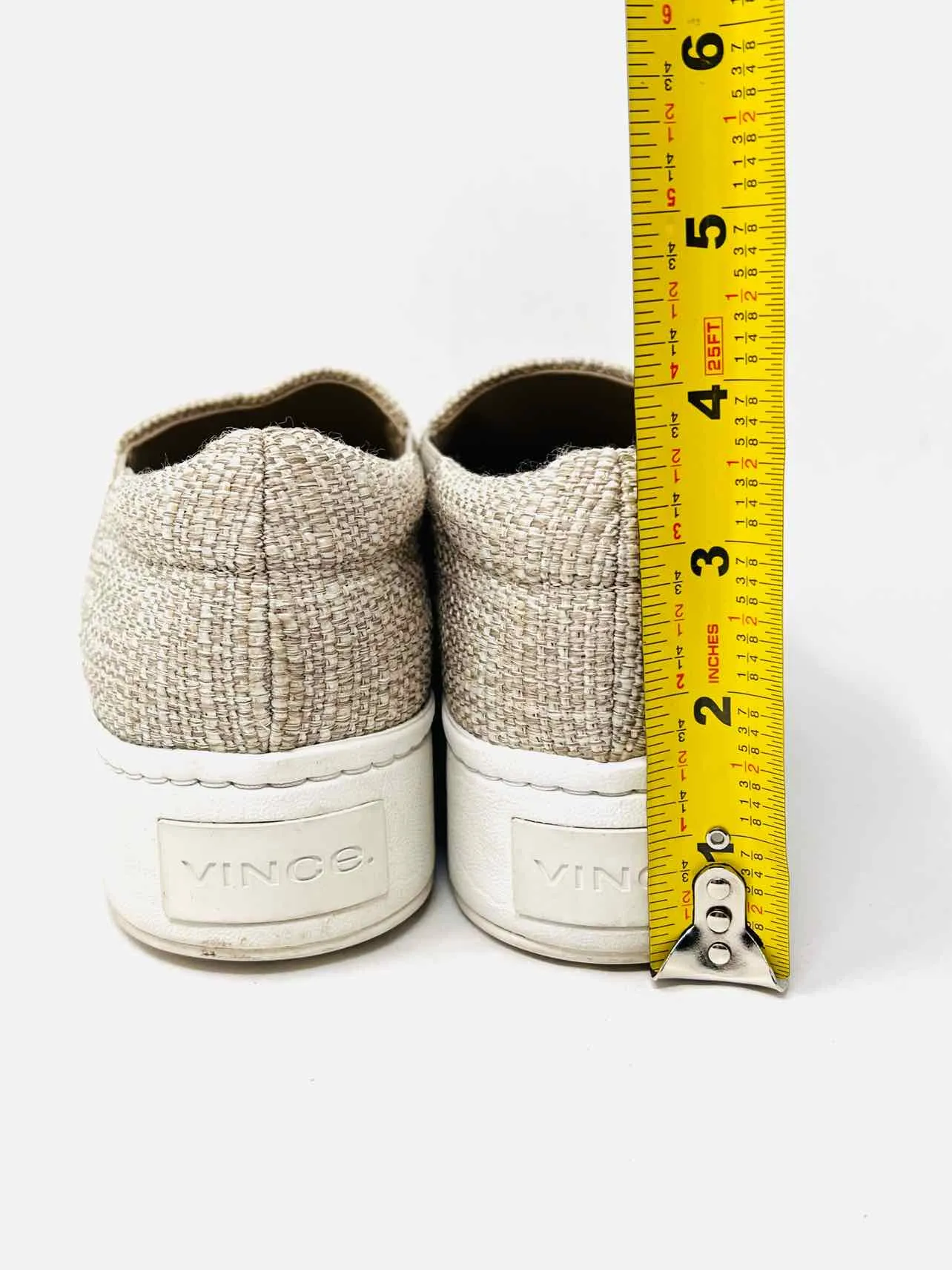 Vince Größe 5 Beige/Weiße Plateau-Slip-On Designer-Sneakers
