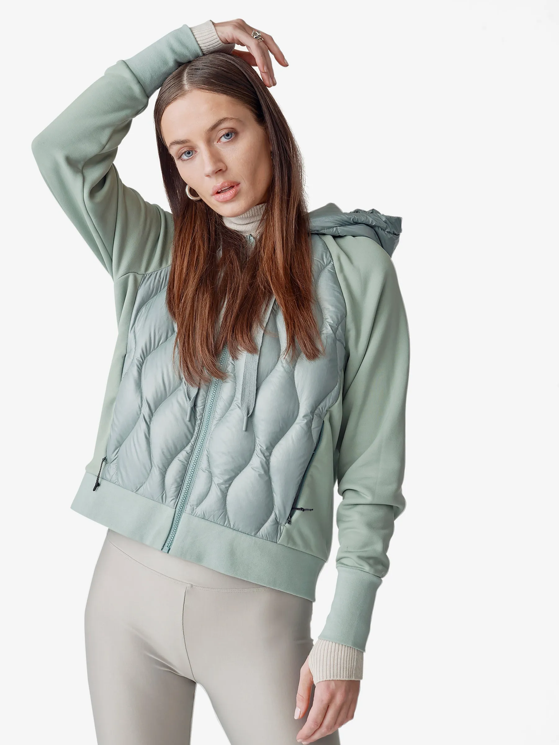 W DOWN ZIP HOODIE - Schiefergrau