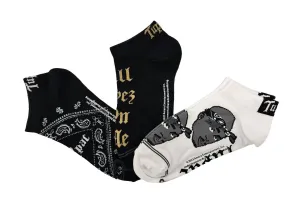 Damen 3er-Pack Tupac Schwarz Bandana Crew Socken in Mehrfarbig