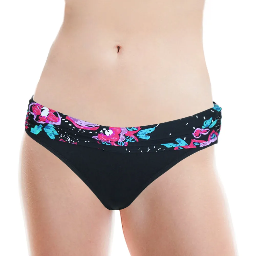 Damen A-Wickel-Bikini-Höschen mit Umschlag, Schwarz