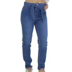 Damen-Gürtel-Jeanshose, Blau