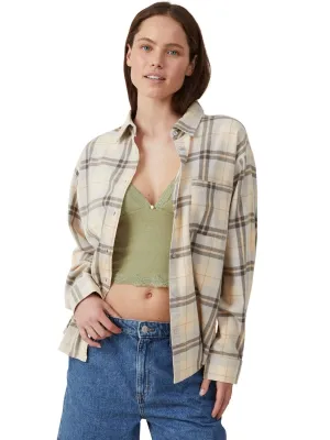 Damen-Karohemd mit Knopfleiste, Beige