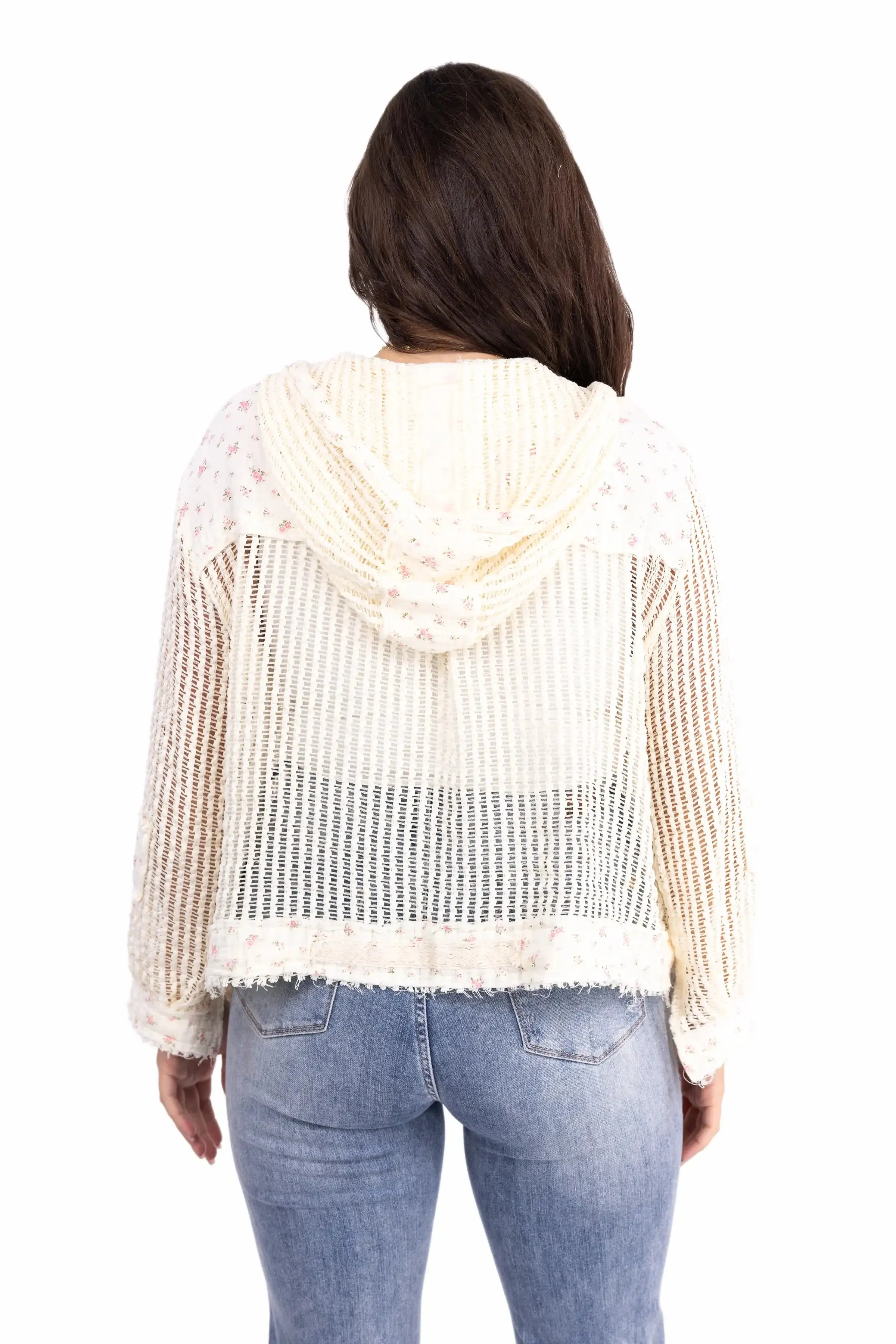 Damen-Jacke mit Häkelmuster und Knopfverschluss