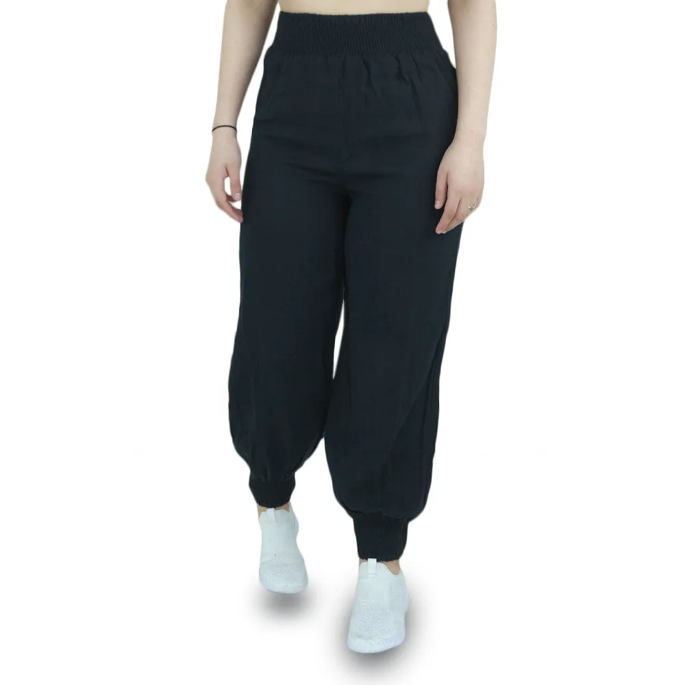 Damen-Elastische Bein-Hose, Schwarz