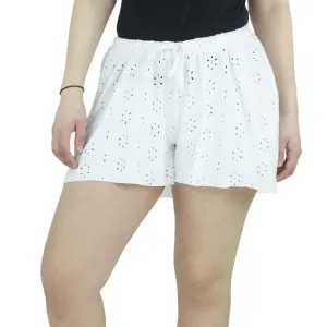 Damen Kurzshorts mit Blumenstickerei, Weiß