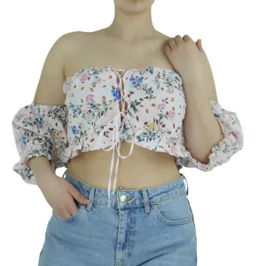 Damen Stickerei Blumen Crop Top, Rosa