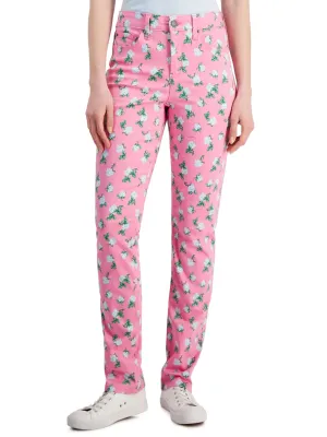 Damen-Jeans mit Blumenprint, gerade geschnitten, Rosa