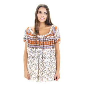 Damen Blumenmuster Ausschnitt Top, Elfenbein