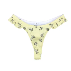 Damen-Bikiniunterteil mit Blumenmuster im V-Schnitt, Gelb
