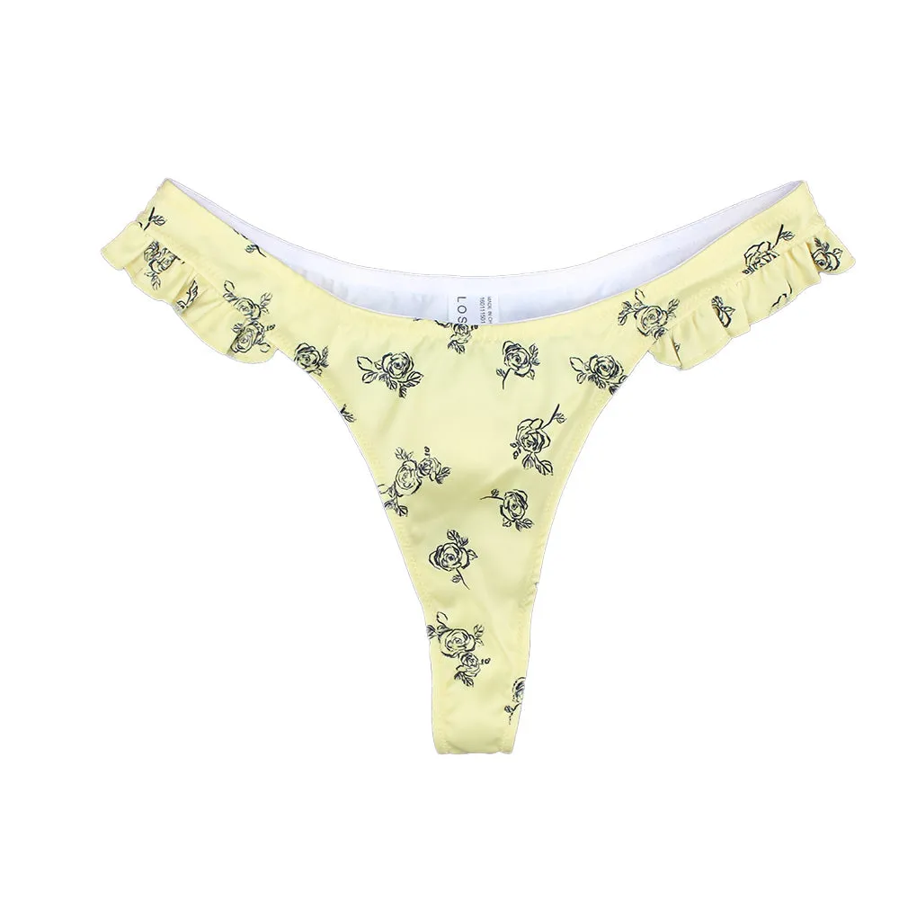 Damen-Bikiniunterteil mit Blumenmuster im V-Schnitt, Gelb
