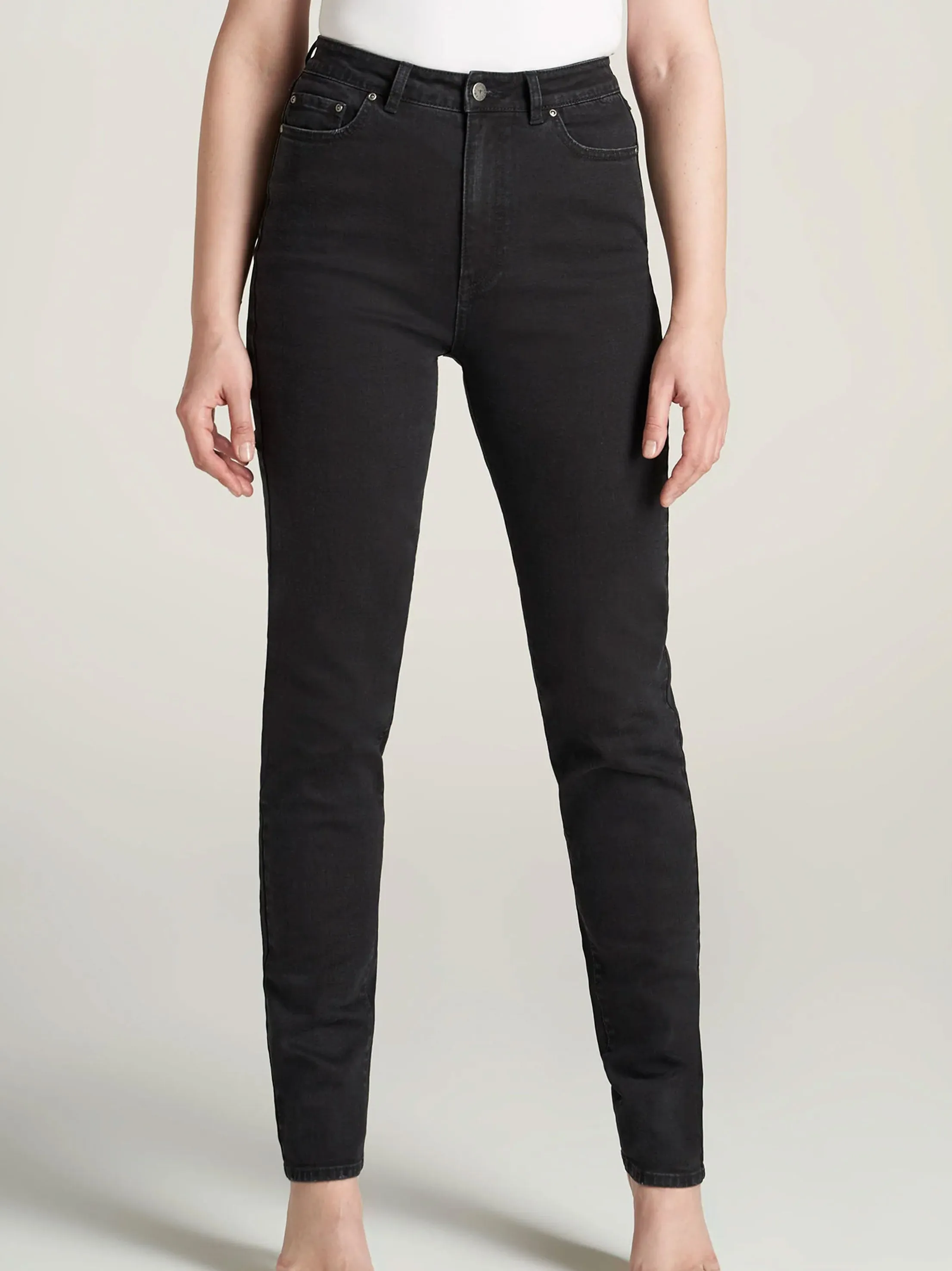Damen-Hochwaist-Jeanshose, Schwarz