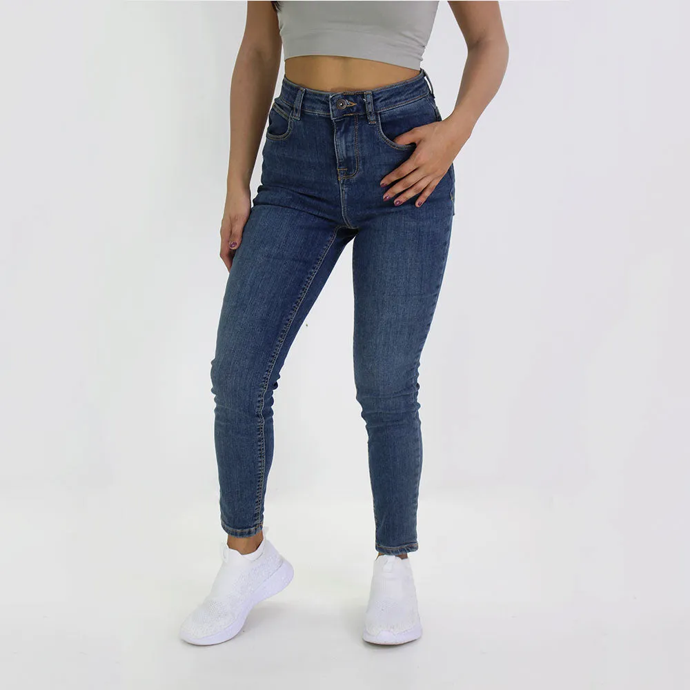 Damen Jeans mit hoher Taille und schmalem Bein, Blau