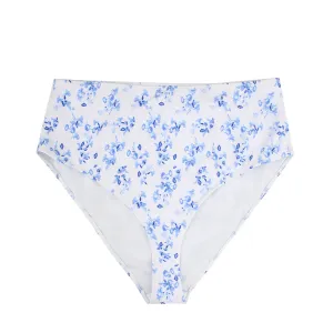 Damen Bikiniunterteil mit hoher Taille und Blumenmuster, Weiß