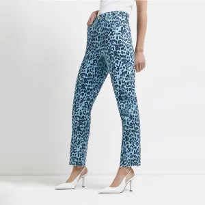 Damen Leopard-Skinnyjeans, Blau