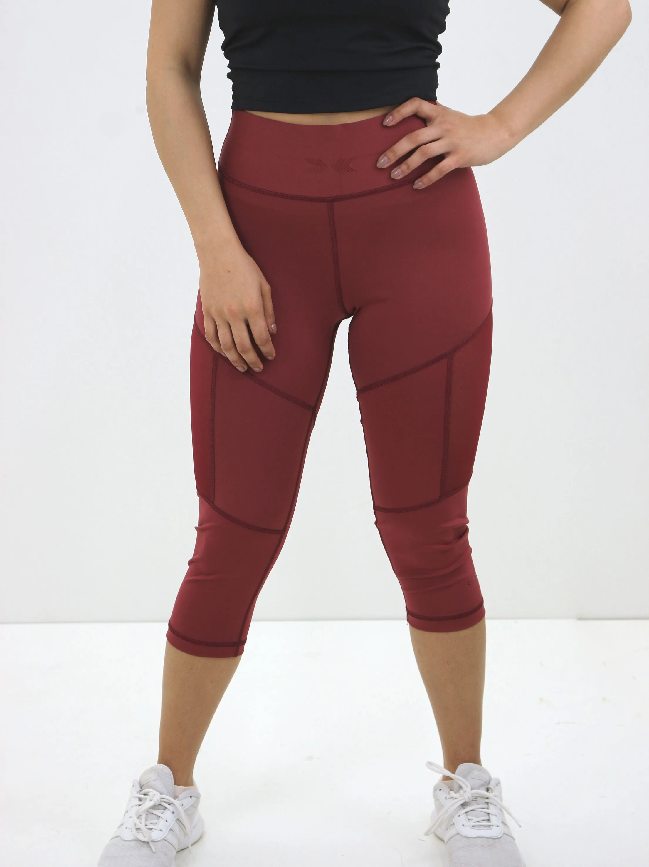 Damen Mesh-Seiten Crop-Legging, Burgunder