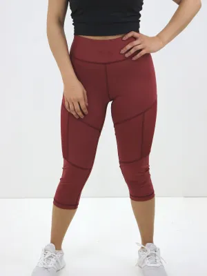 Damen Mesh-Seiten Crop-Legging, Burgunder