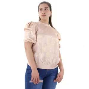 Damen Metallisch Puffärmel Top, Hellrosa