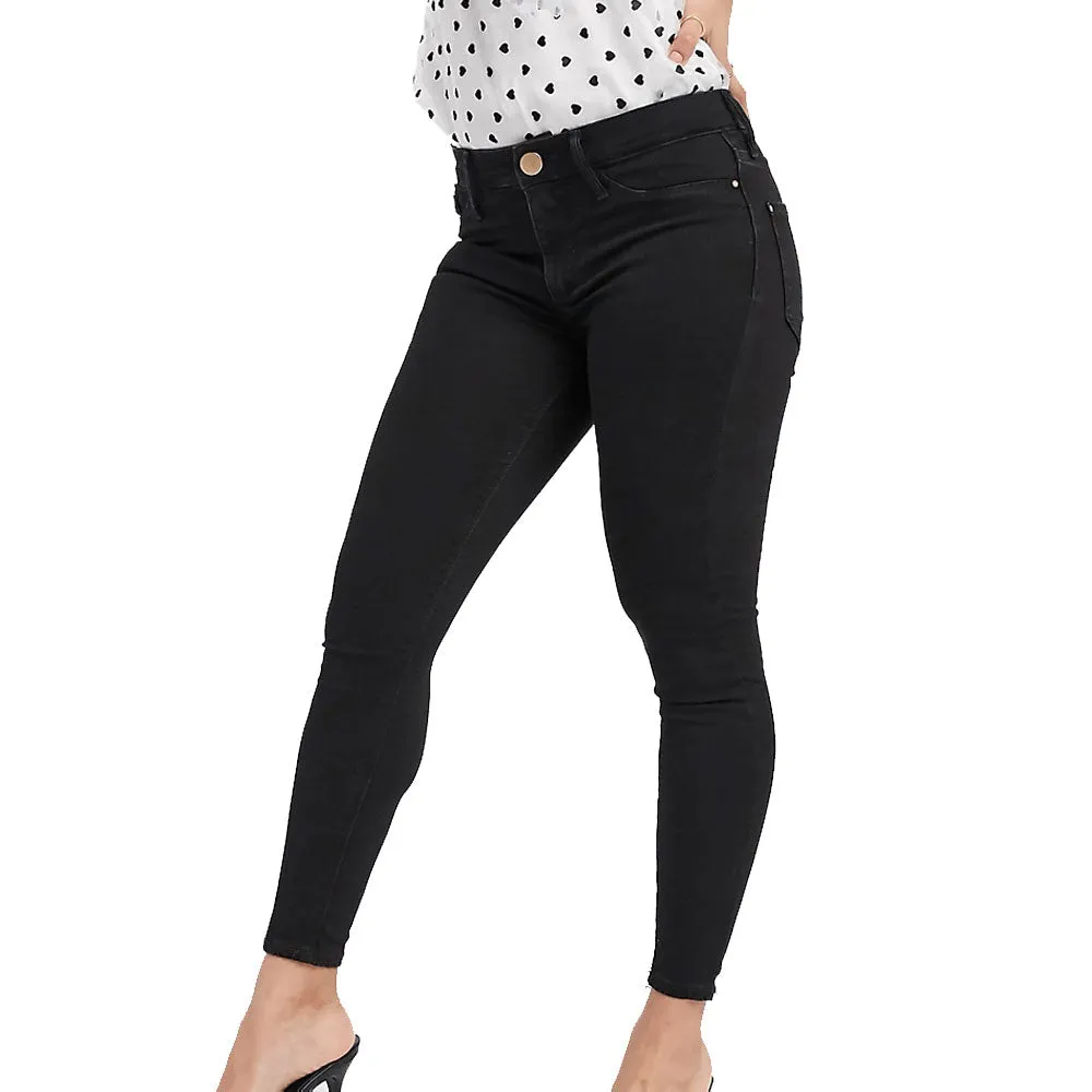 Damen-Jeans mit mittlerer Taillenhöhe, einfarbig, Schwarz