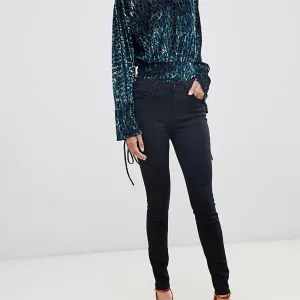 Damen-Super Skinny Jeans mit mittlerer Taillenhöhe, Schwarz
