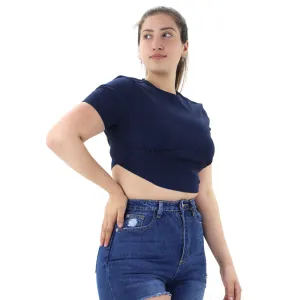 Damen Crop Top mit offenem Rücken, Marineblau