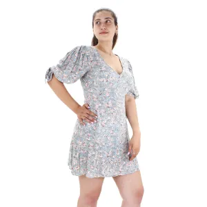 Damen Blumenkleid mit offenem Rücken, Blau