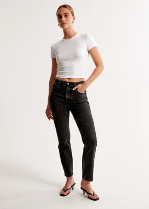 Damen Basic Mom Jeans, Schwarz