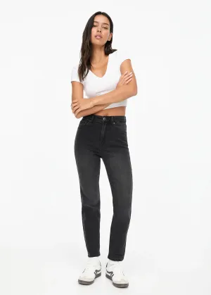 Damen Basic Mom Jeans, Grau