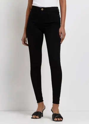 Damen Skinny Jeans Uni, Schwarz