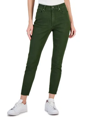 Damen-Skinny-Jeans, schlicht, olivgrün