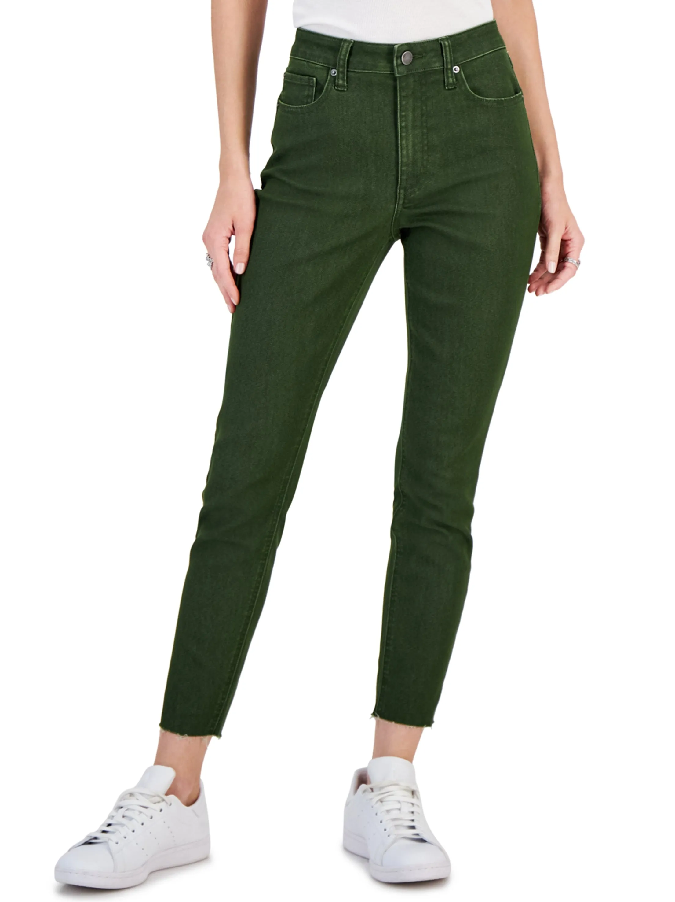 Damen-Skinny-Jeans, schlicht, olivgrün