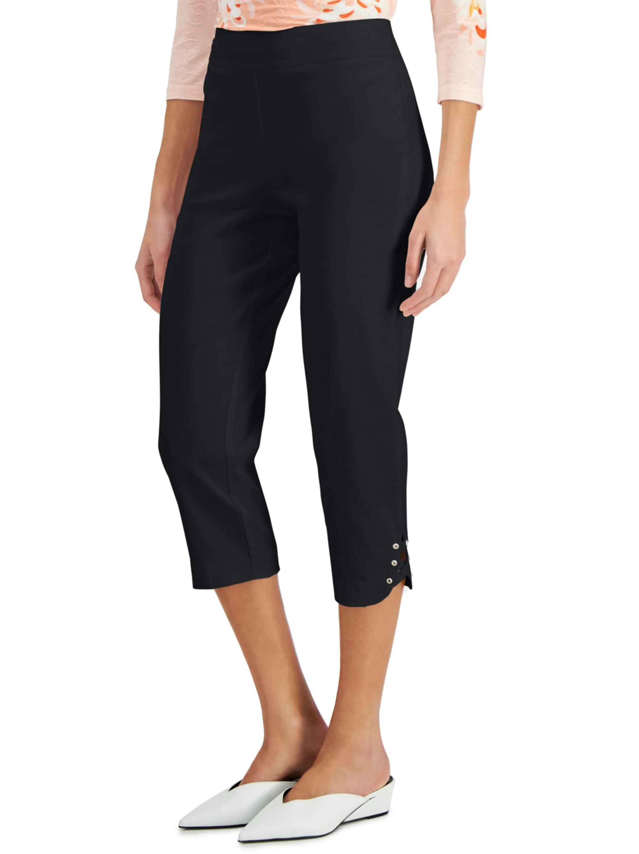 Damen einfarbige Capri-Hose, Schwarz