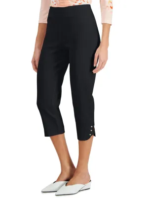 Damen einfarbige Capri-Hose, Schwarz