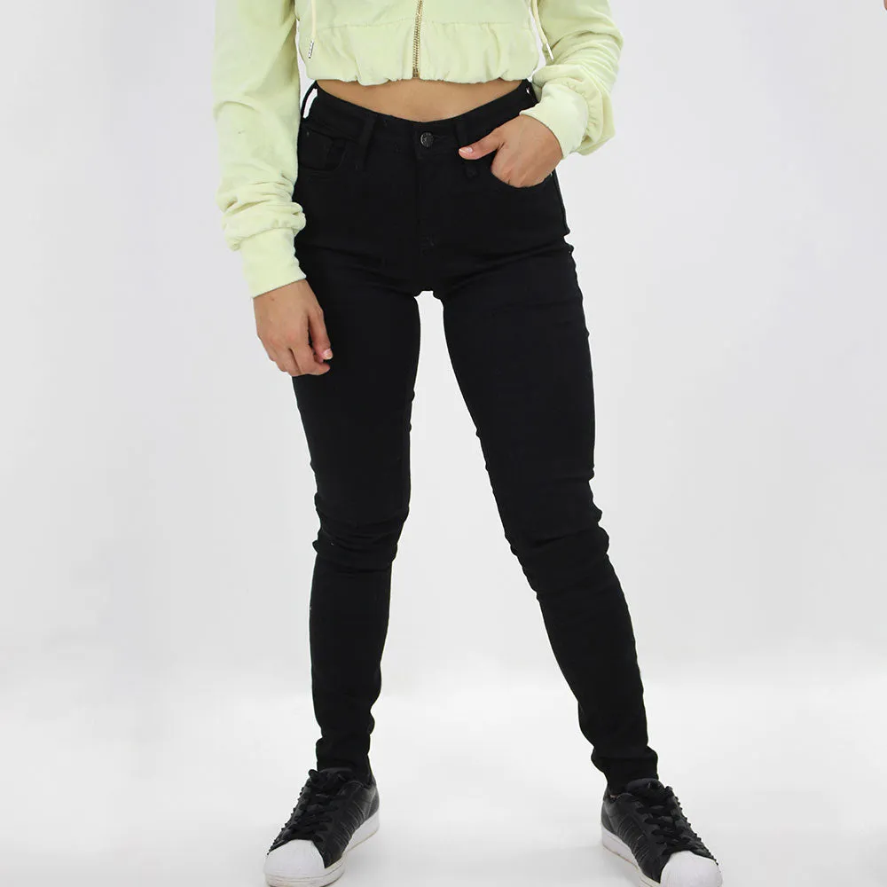 Damen-Jeans, schlichte Uni-Farbe, Schwarz