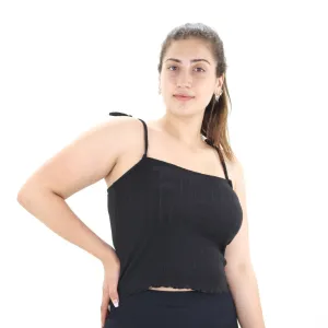 Frauen Rippenloser Ärmelloser Crop Top, Schwarz