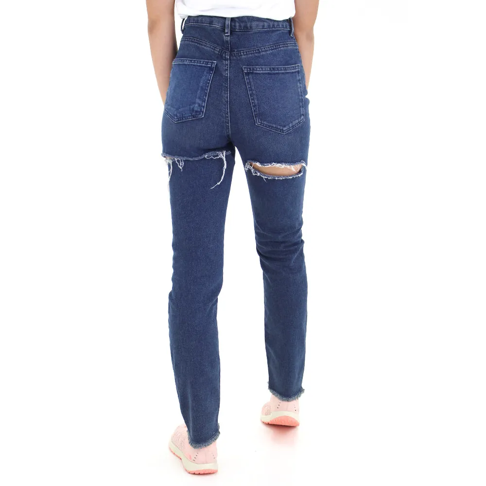 Damen-Jeans mit Rissen hinten, Marineblau
