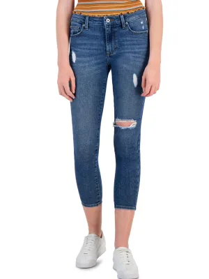 Zerrissene Cropped Damenjeans mit Knöchellänge, Blau